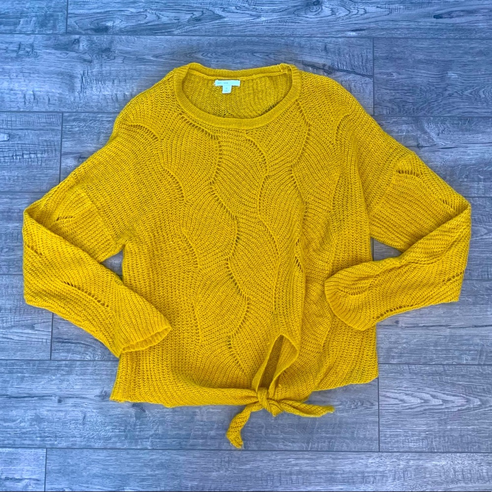 Cato Fashions Golden Mustard Yellow Long Sleeve Front Tying Sweater